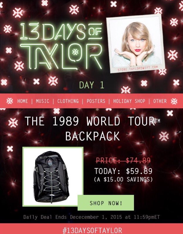 13DaysOfTaylor is back! Day 1 has the 1989 World Tour Backpack on