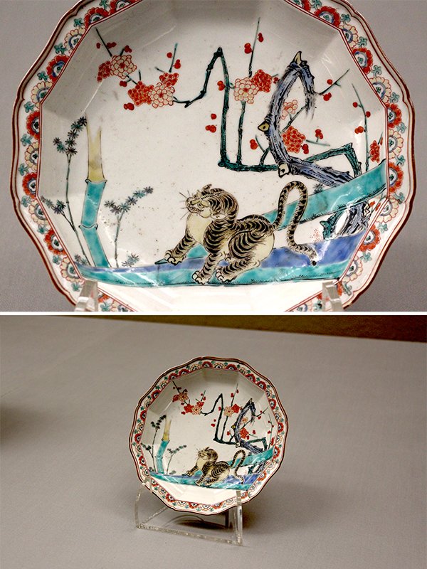 梅 】量産された型打ちの平皿に、白地をたっぷりと取り、形式化した竹