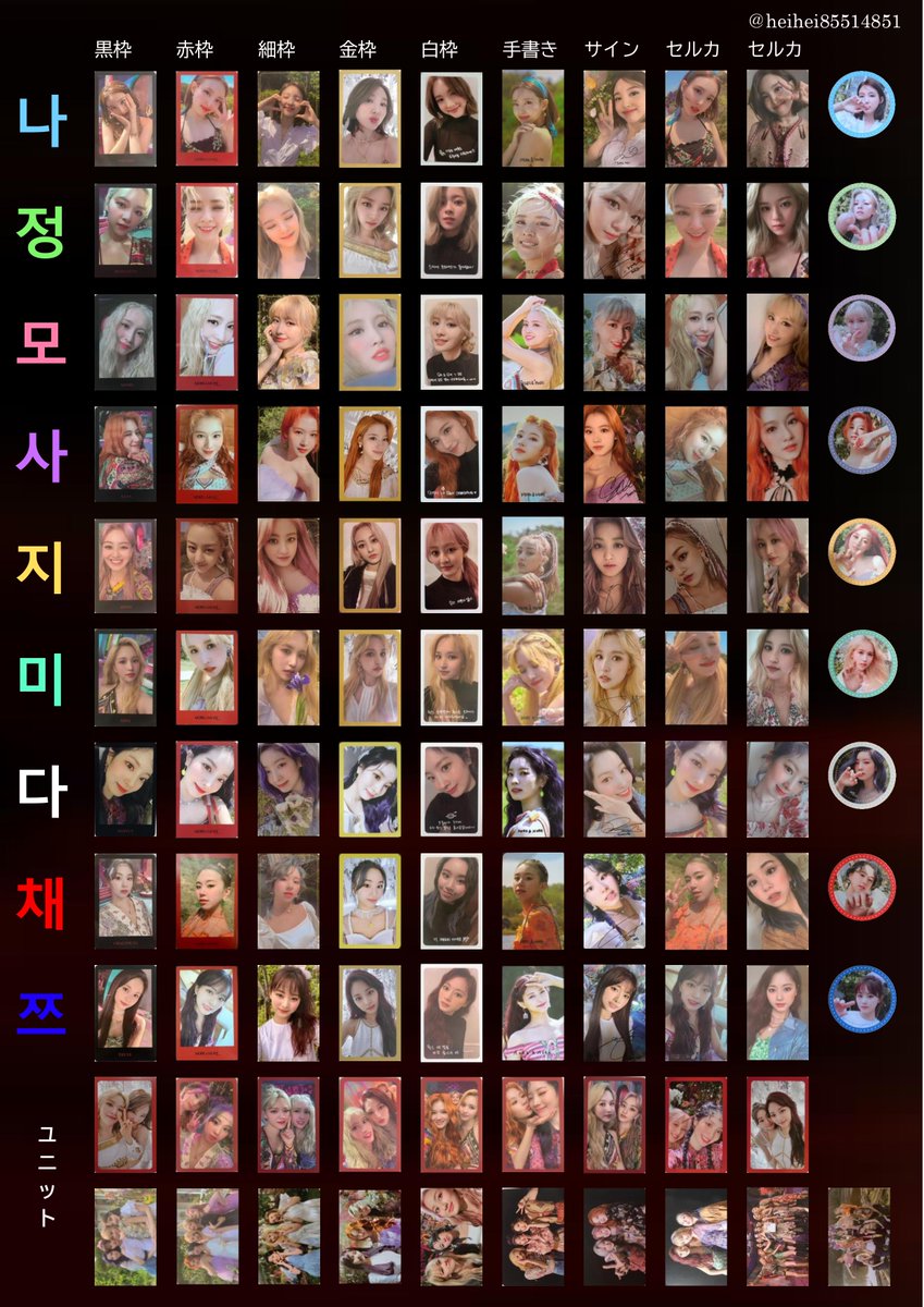 もう一回作った） TWICEモアモアトレカ一覧作りました よかったら使っ