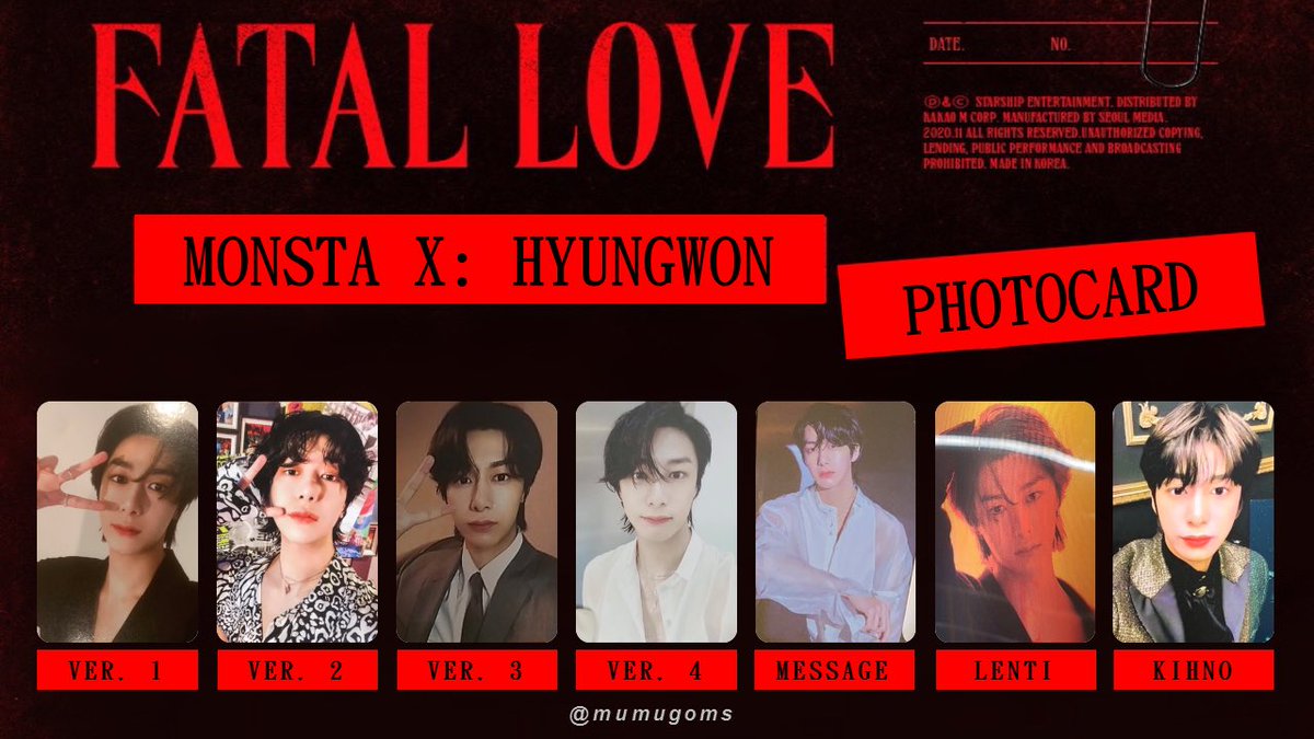 MONSTA X : 'FATAL LOVE' ALBUM PHOTOCARD PC TEMPLATE / LIST