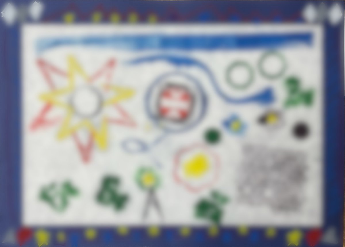 1年 図工 うつした かたち から 作品を色画用紙に合わせて、作品の