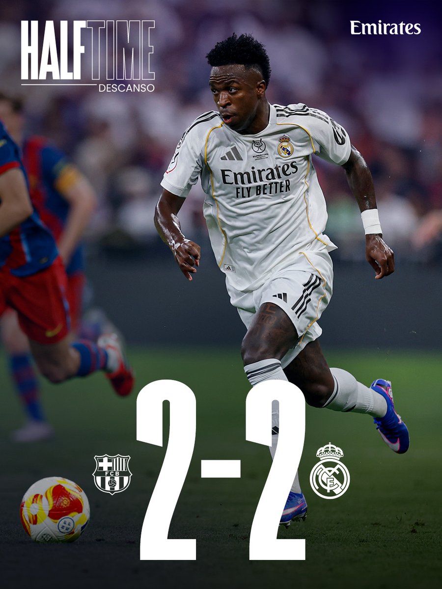 ⏸ 前半終了：バルセロナ 2-2 レアル・マドリード ⚽ 36分