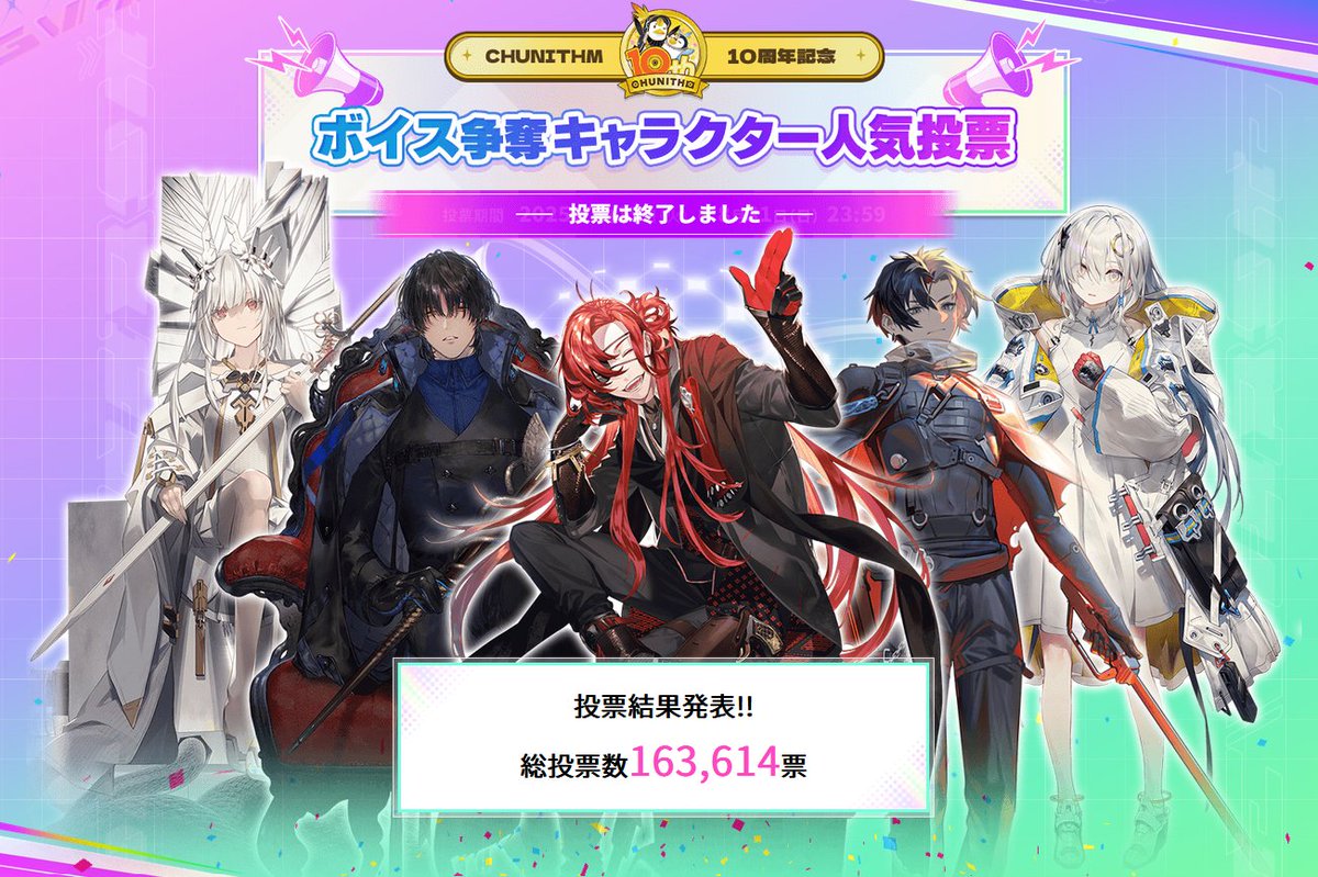CHUNITHM10周年記念 ボイス争奪キャラクター人気投票」結果発表