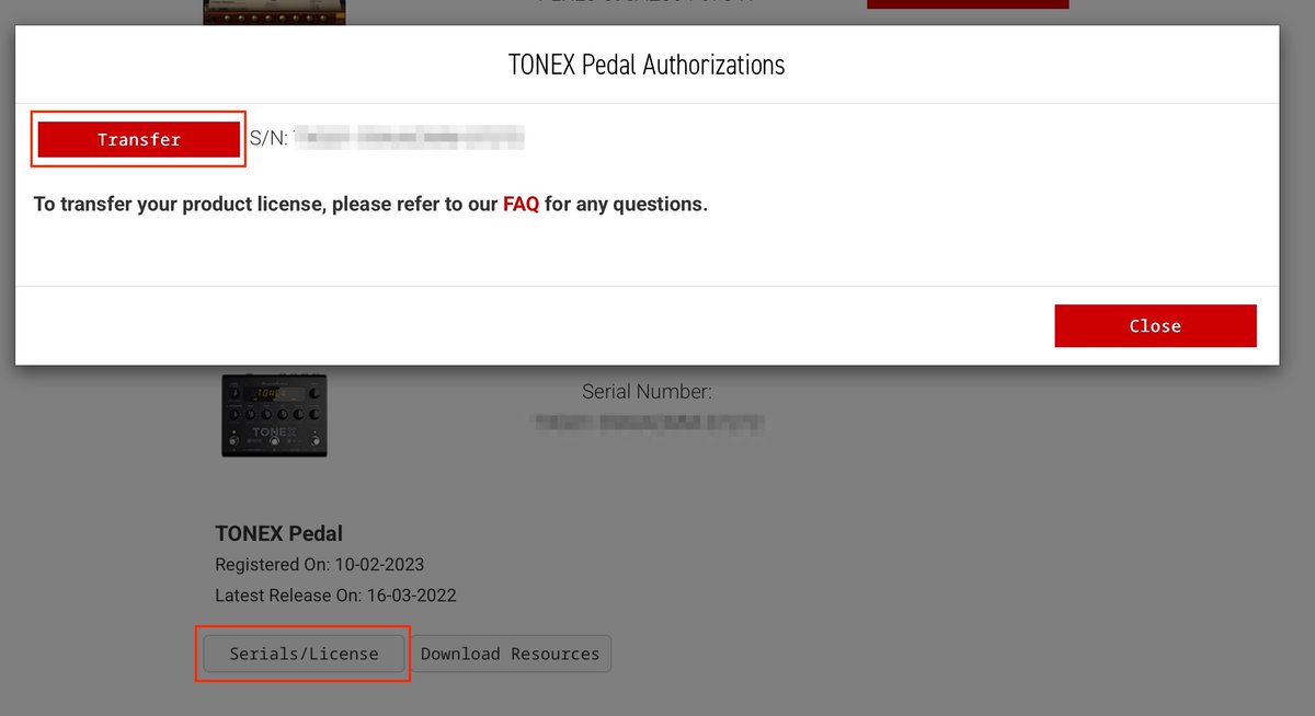 TONEX Pedal/ONEを第三者に譲渡する場合は、下記を必ず実行して