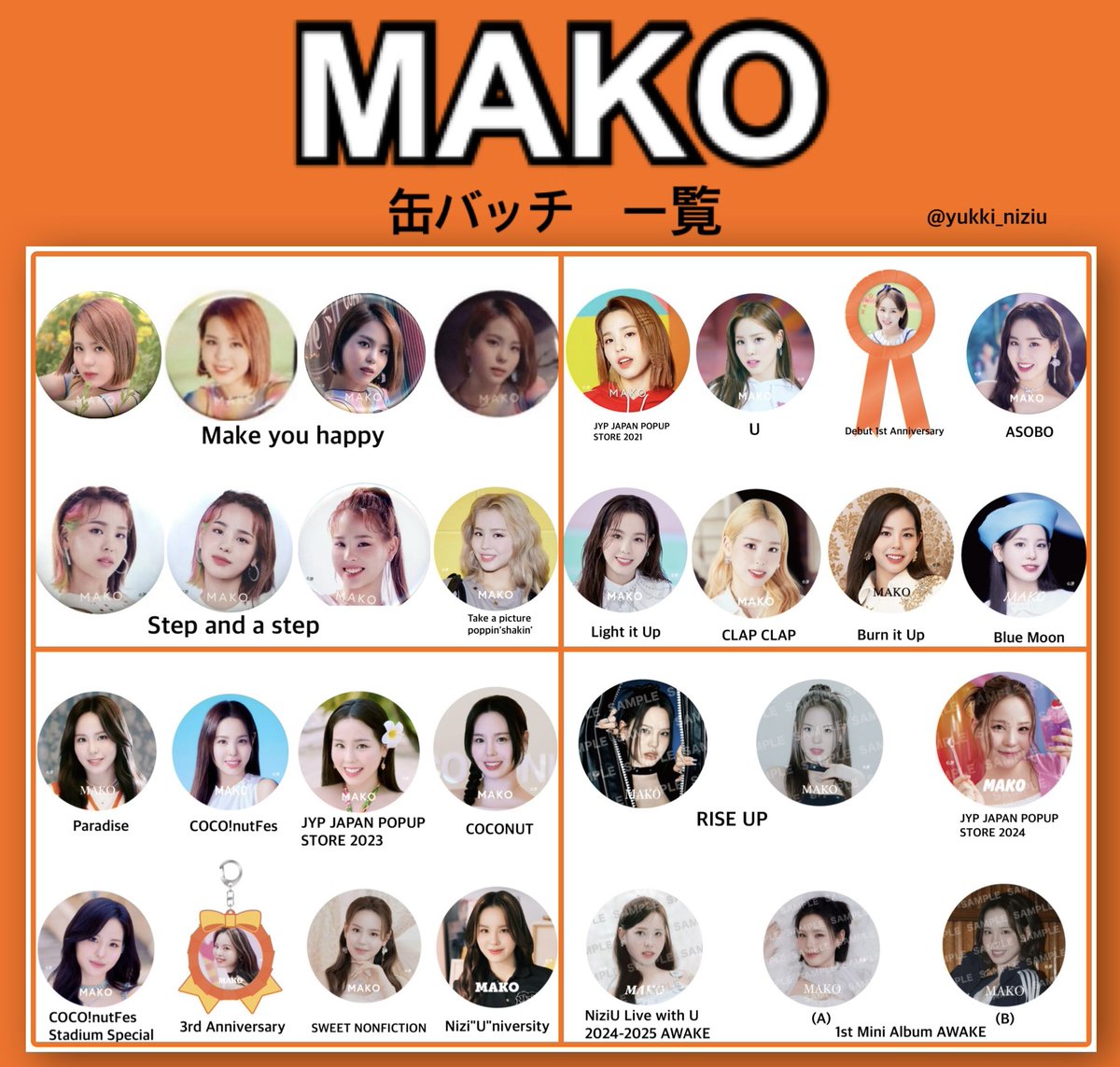 NiziUの缶バッチ一覧表を 作成しました‼️✨ メンバー別にリプ欄に続き