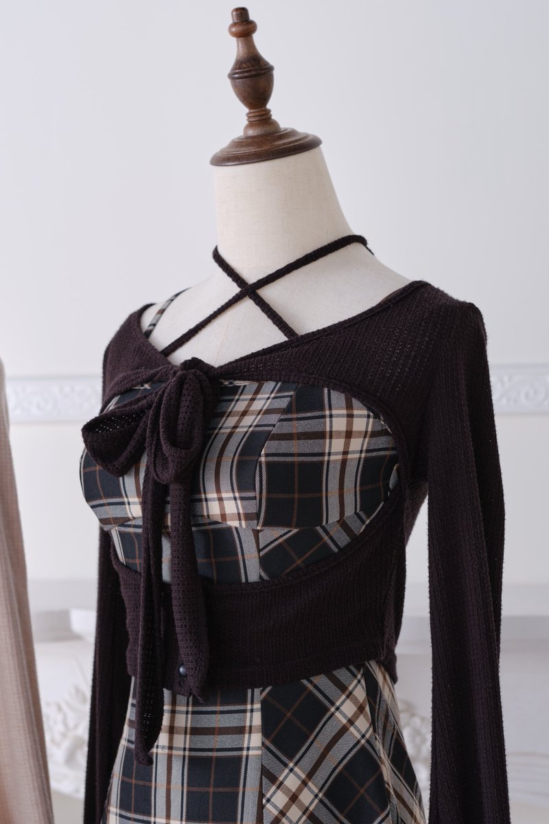 リボンファーボレロ×チェックロングワンピ のマネキン♡ 発売日：2/28