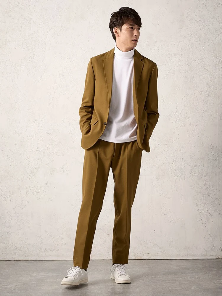 ブラウン TOKYO RUN カラーストレッチ セットアップジャケット