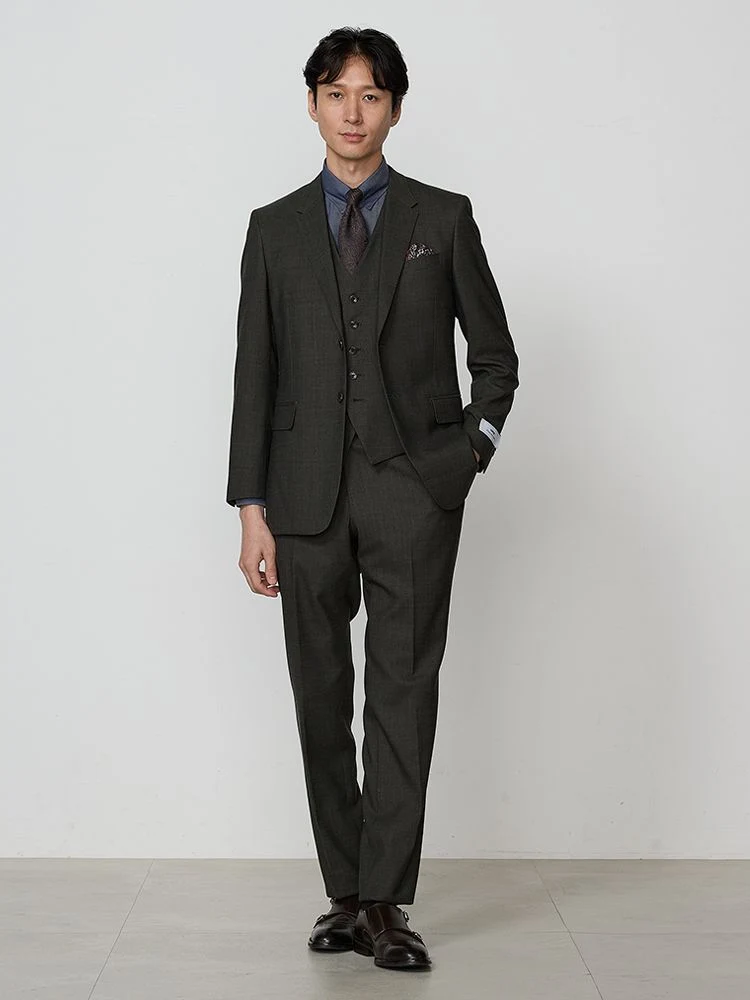 カーキー 【EDWINコラボ】デニムライク ウールセットアップ ベスト