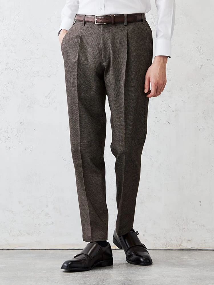 TRANS CONTINENTS デレガント プリントジャージパンツ 千鳥 ベージュ