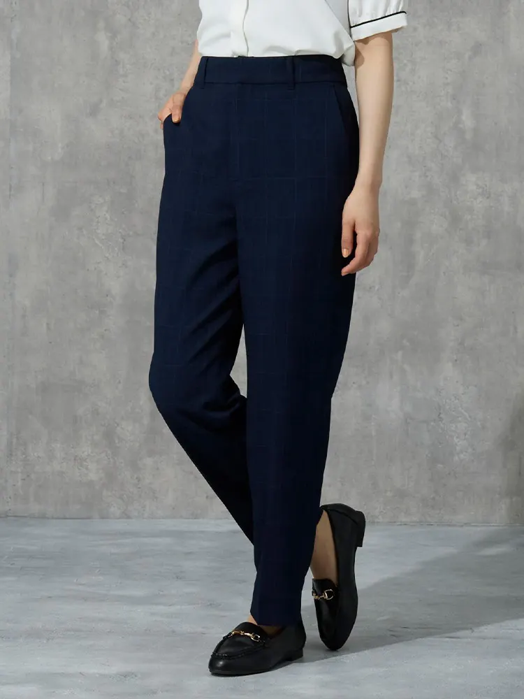 ネイビー My wardrobe ドビー ウィンドペンスーツ テーパードパンツ