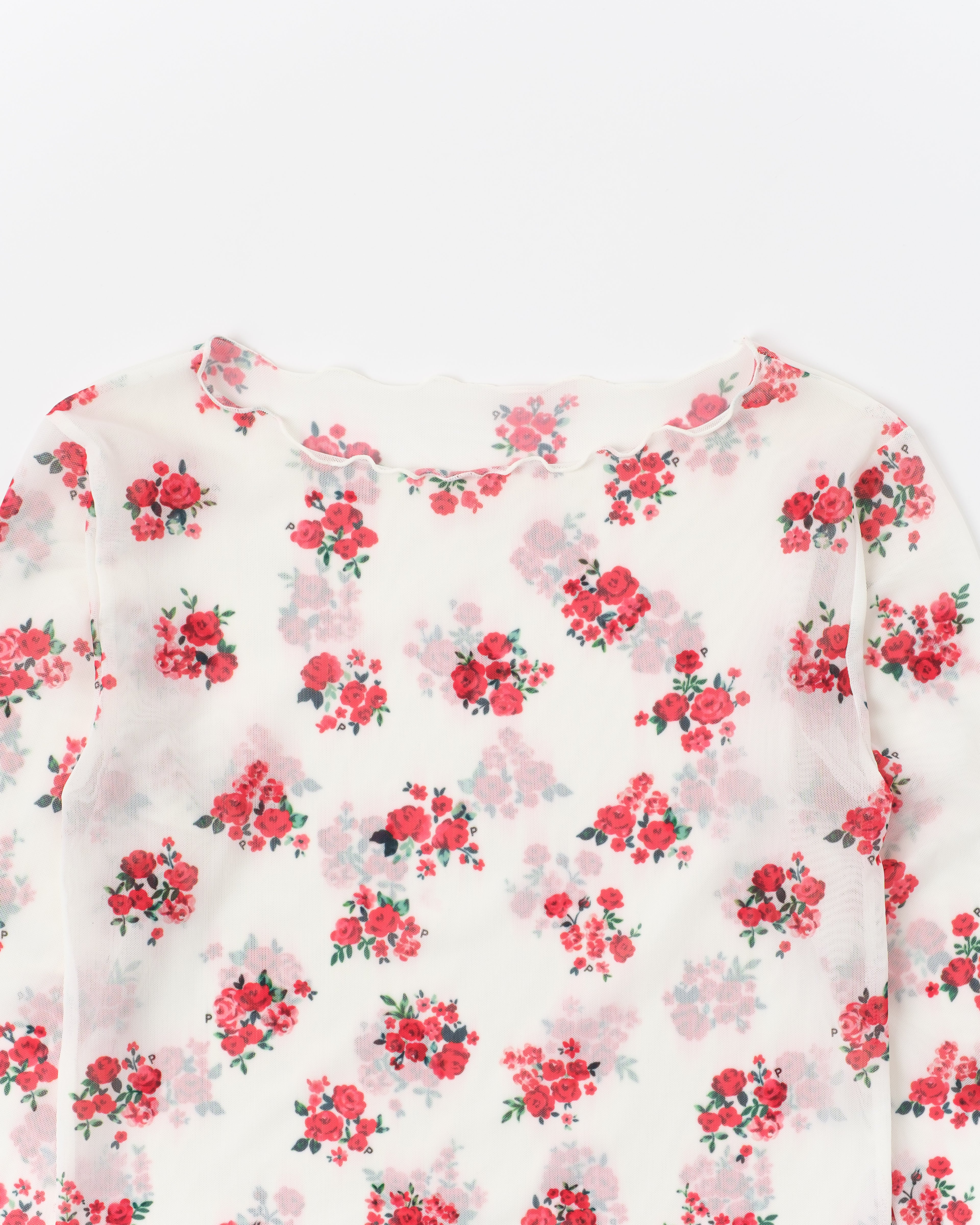 Red bouquet see-through tops (High / Round neck)
