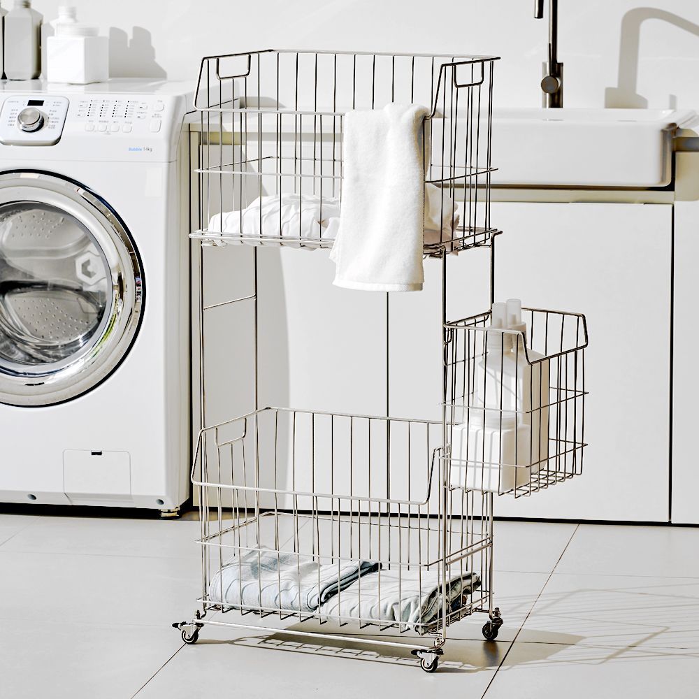 LOGIN ステンレス ランドリーバスケット 2段セット シルバー| Ohouse