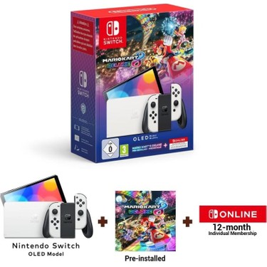 Nintendo Switch OLED Konsol Beyaz + Mario Kart 8 Deluxe + 12 Fiyatı