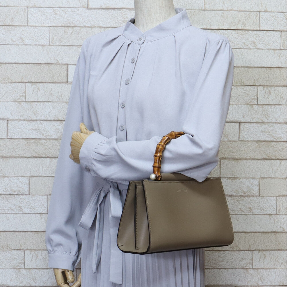 グッチ GUCCI バンブー ハンドバッグ レザー ベージュ レディース 中古