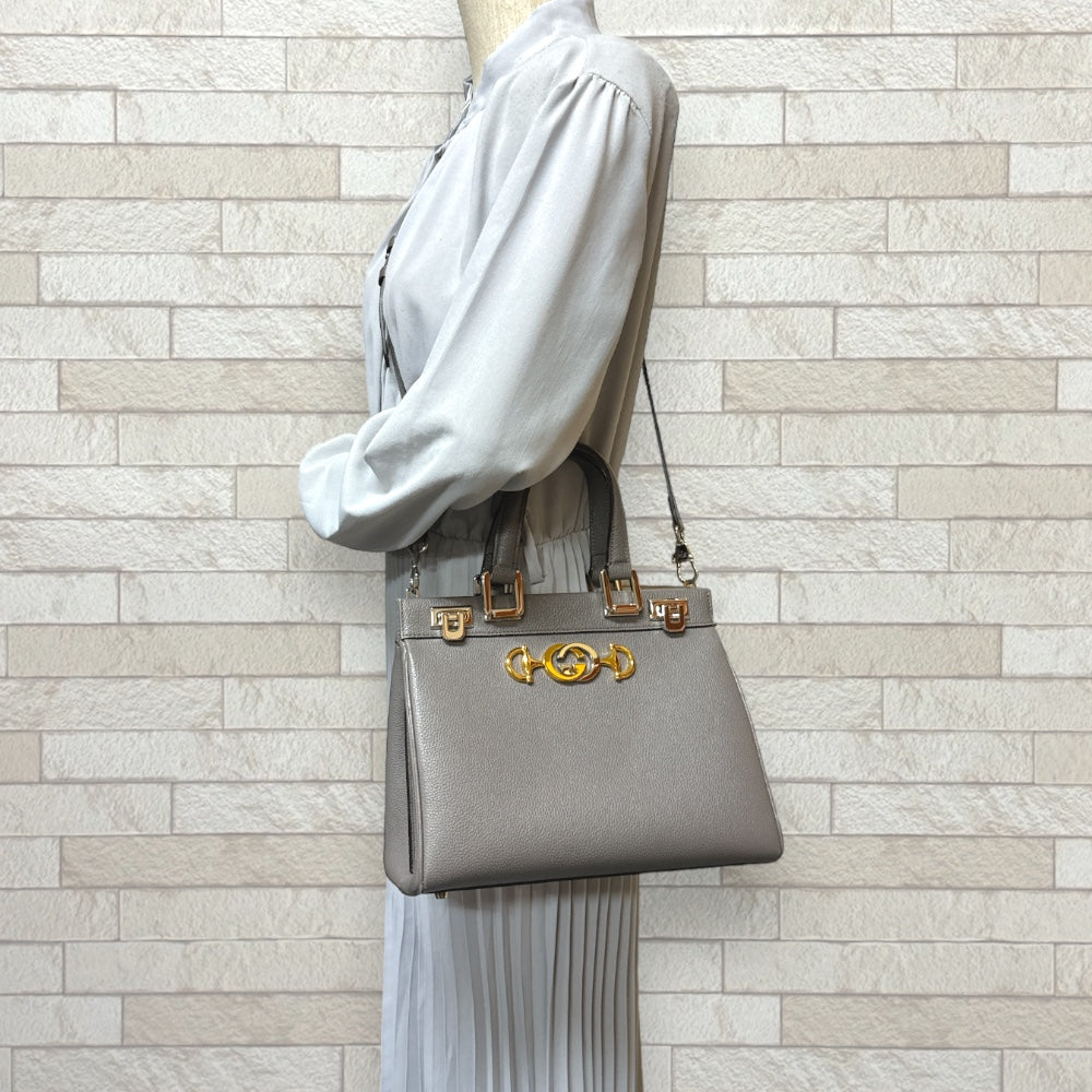 GUCCI グッチ ズゥミ ショルダーバッグ レザー グレー レディース 中古