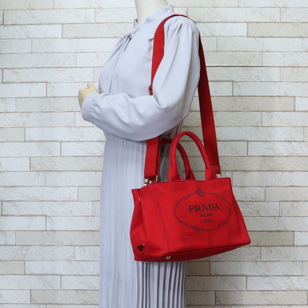 PRADA プラダ カナパトートSS ショルダーバッグ キャンバス レッド