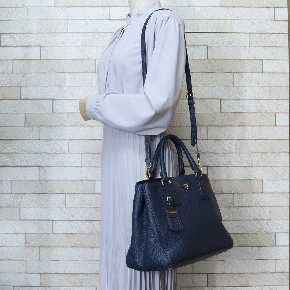 PRADA プラダ ショルダーバッグ レザー ネイビー レディース 中古