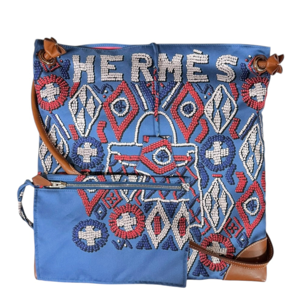 HERMES エルメス シルキーシティPM ショルダーバッグ シルク ブルー