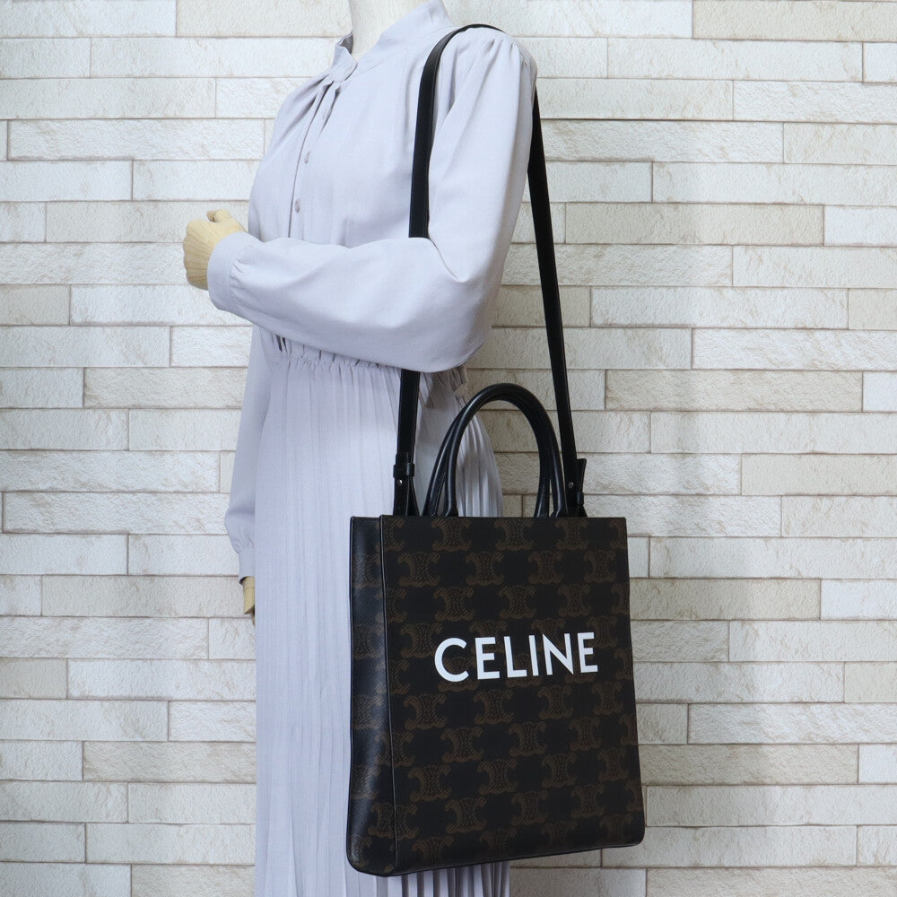 CELINE Vertical Cabas Medium Triomphe Shoulder Bag Coated Canvas