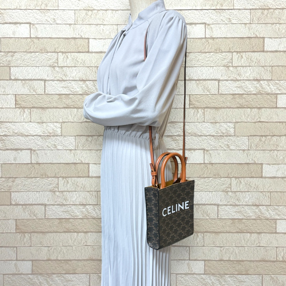CELINE Celine Minibata Trion Shoulder Bag Coating Canvas Brown