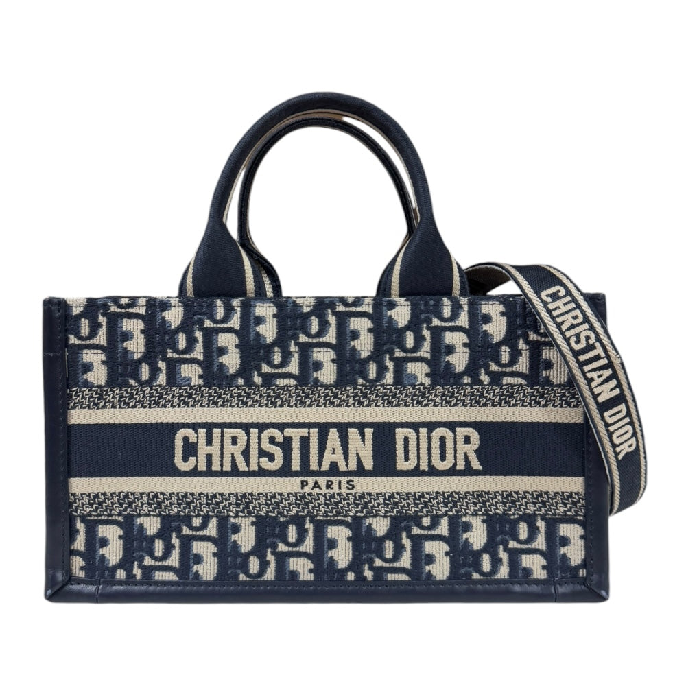 DIOR Dior East West Book Tote Shoulder Bag Canvas Navy Ladies Used