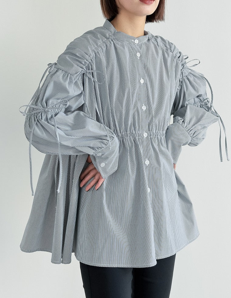 ストライプギャザーリボンブラウス - トップス通販 | 人気レディース