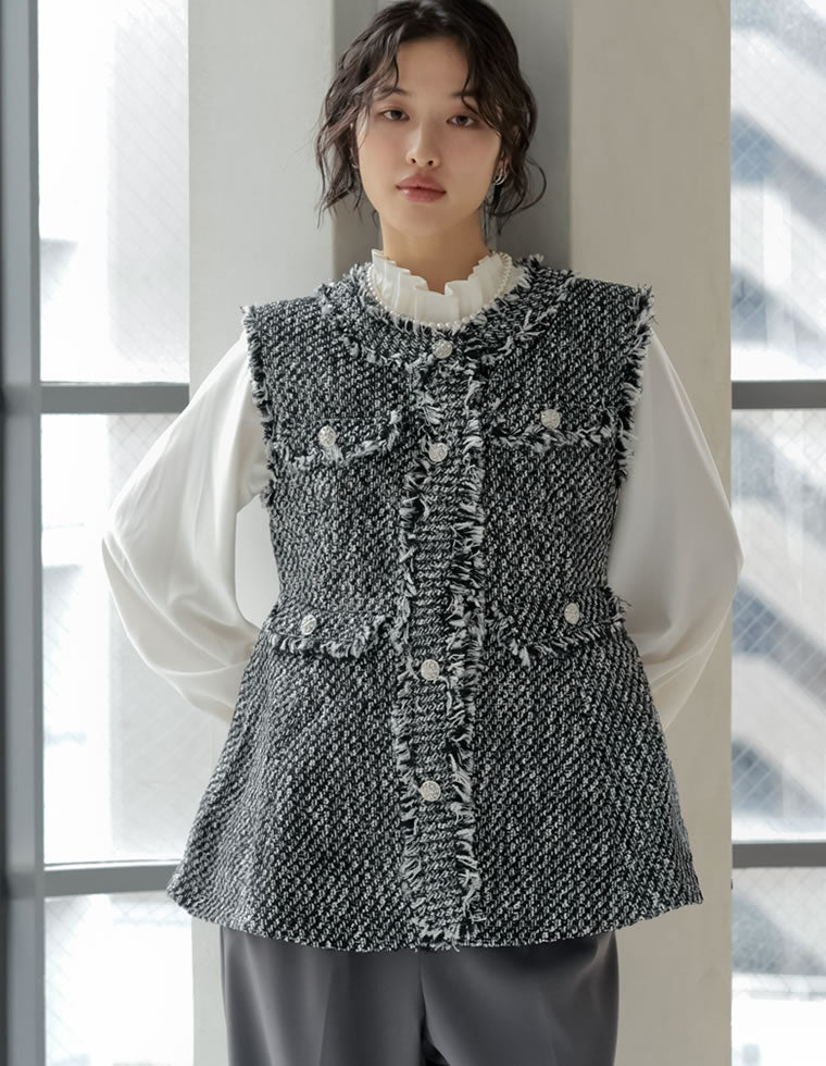 ツイードフリンジペプラムベスト - ジャケット/アウター通販 | 人気