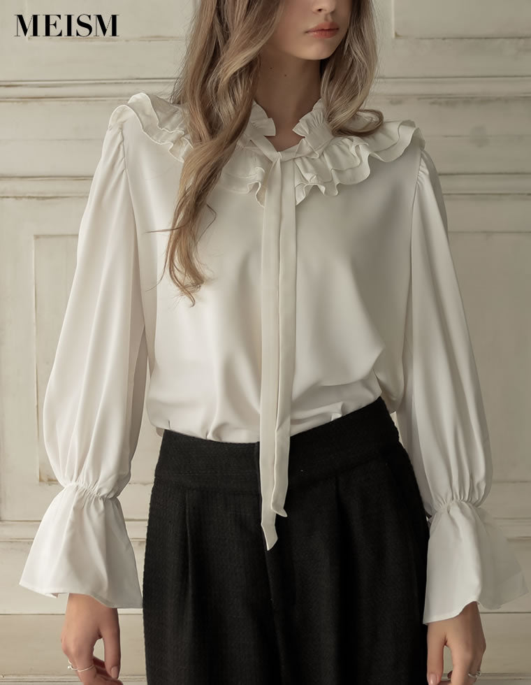 フリルカッティングボウタイリボンブラウス - トップス通販 | 人気