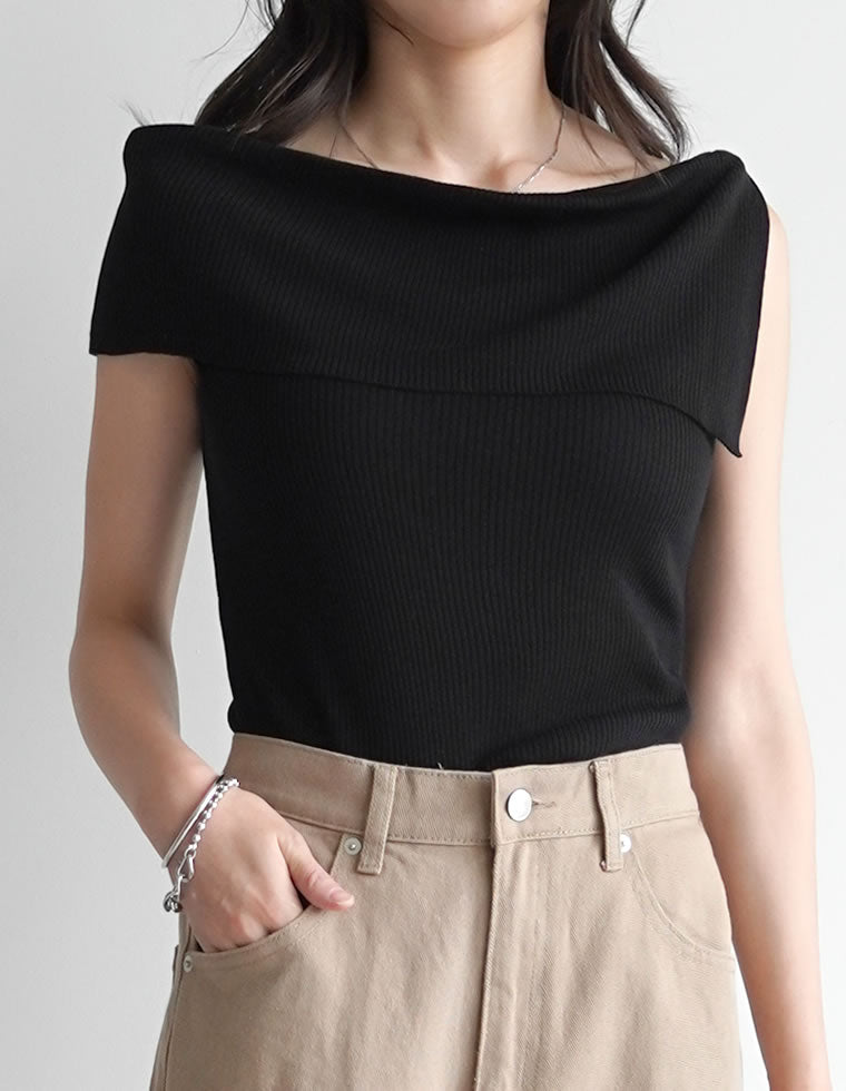 リブニットオフショルダートップス - トップス通販 | 人気レディース