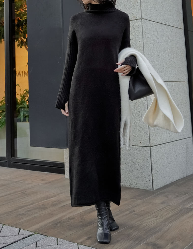 前後2WAYハイネック指穴マキシニットワンピース - ワンピース通販