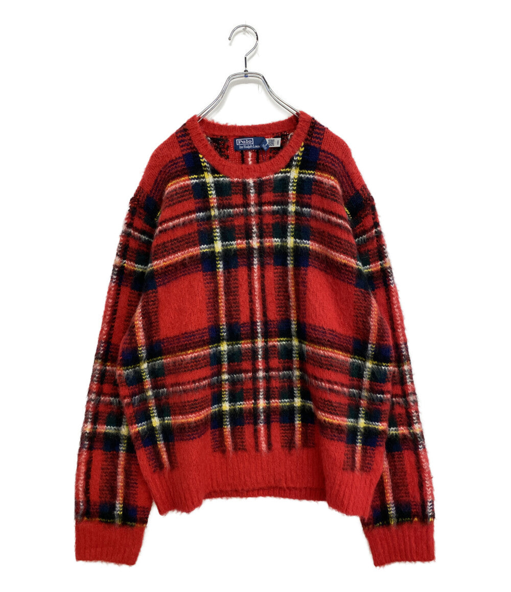 美品 RALPH LAUREN ニット チェック ウールブレンド レッド メンズ