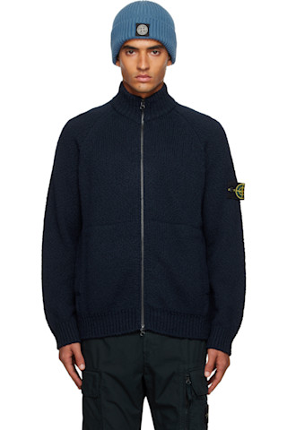 Stone Island: ネイビー 5100051 ウール カーディガン | SSENSE 日本