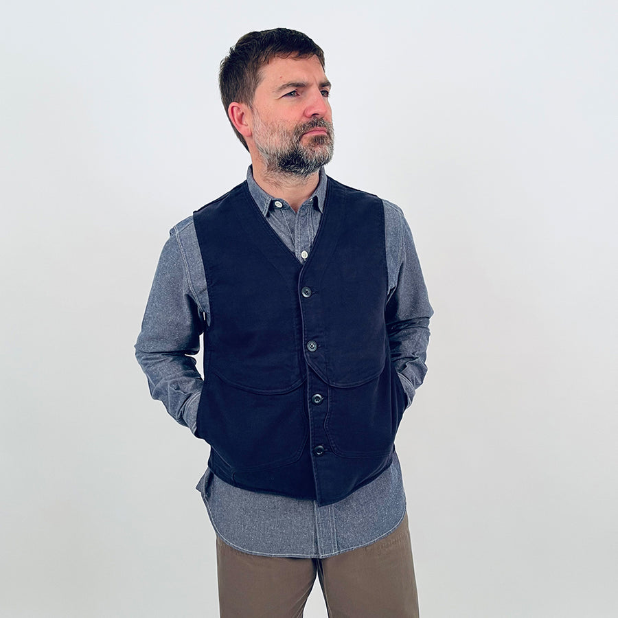 Nigel Cabourn Lybro Dark Navy Moleskin Work Vest – Rivet Clothing