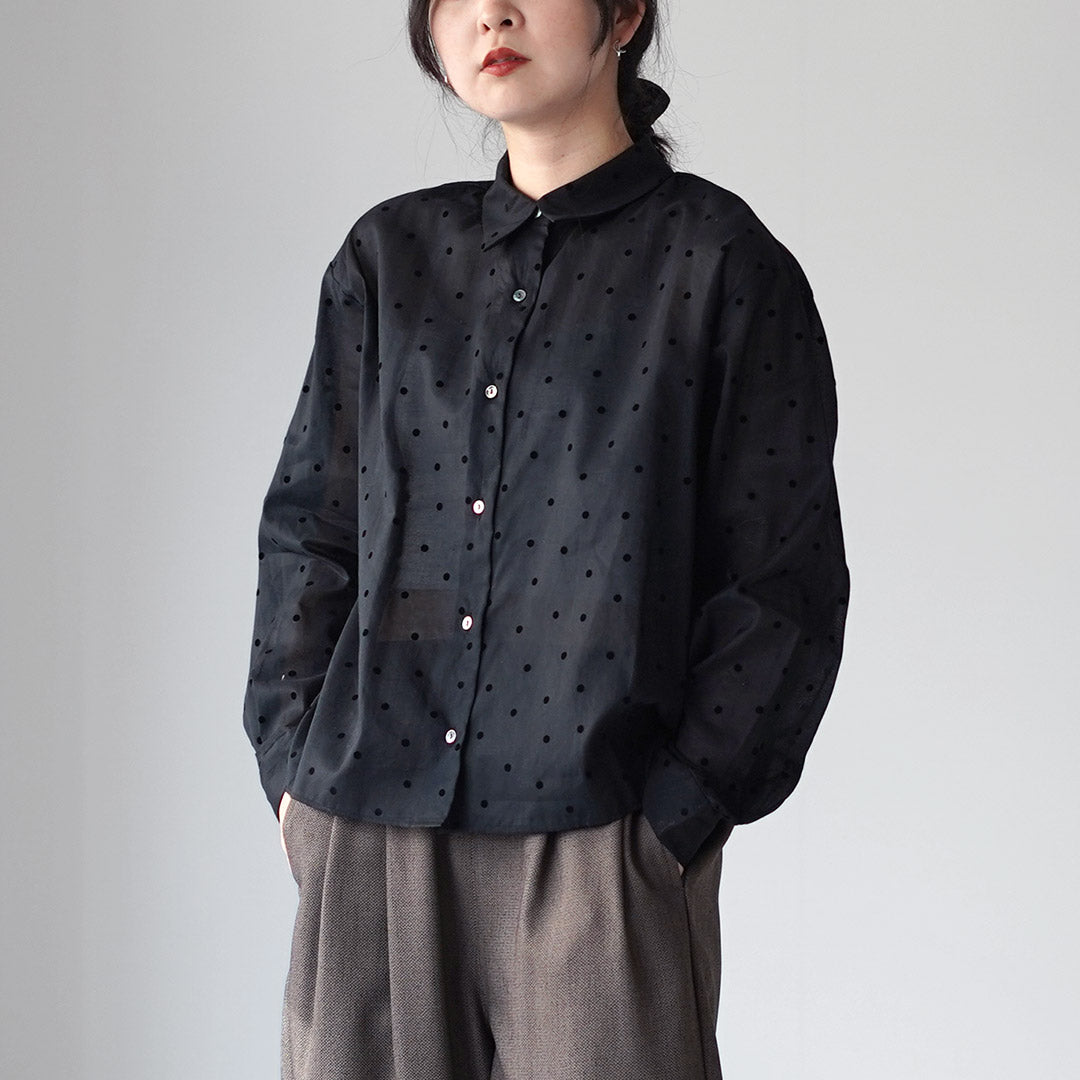 mizuiro ind（ミズイロインド） フロッキードット プリントシャツ