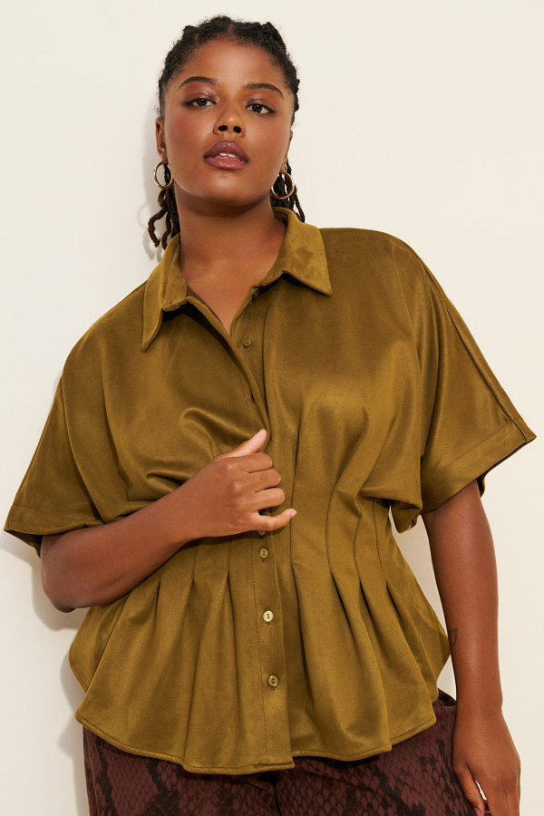 The Tobie Vegan Suede Pleated Blouse | Nuuly