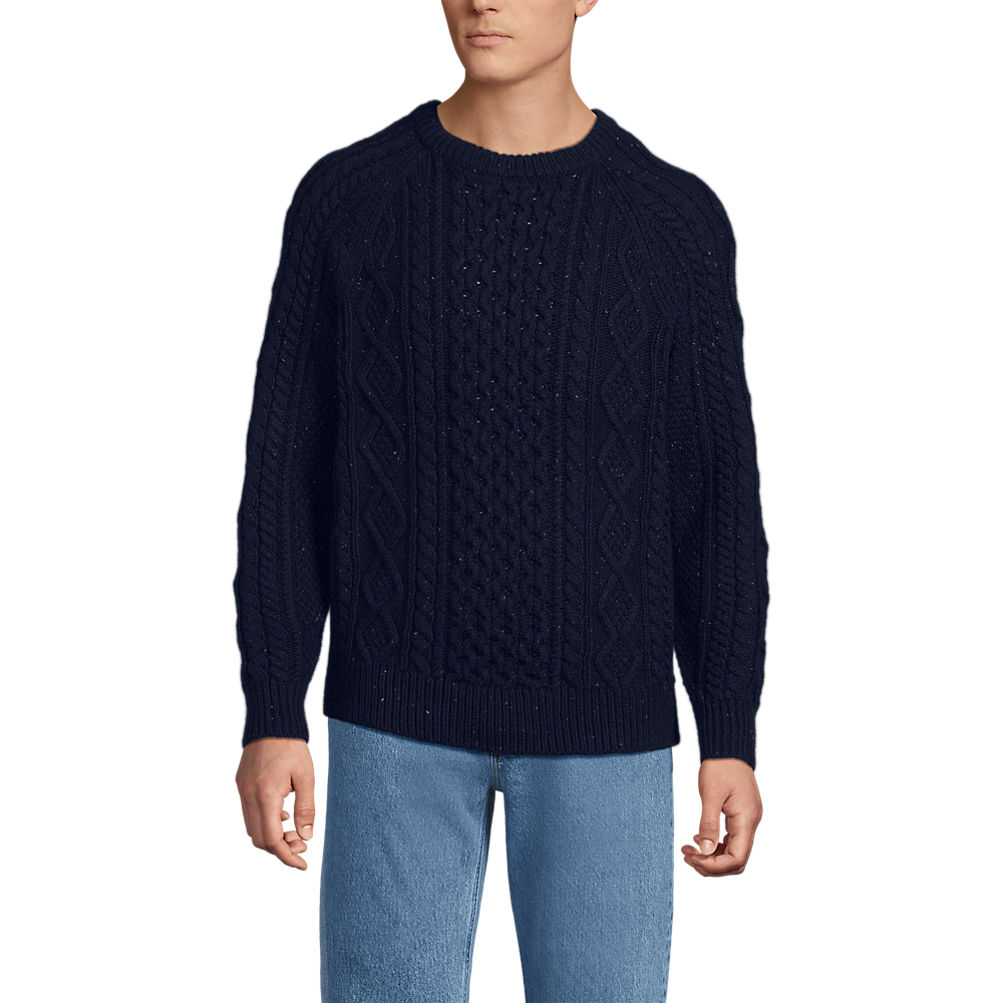 Men's Cotton Blend Aran Cable Crew Neck Sweater | Lands' End