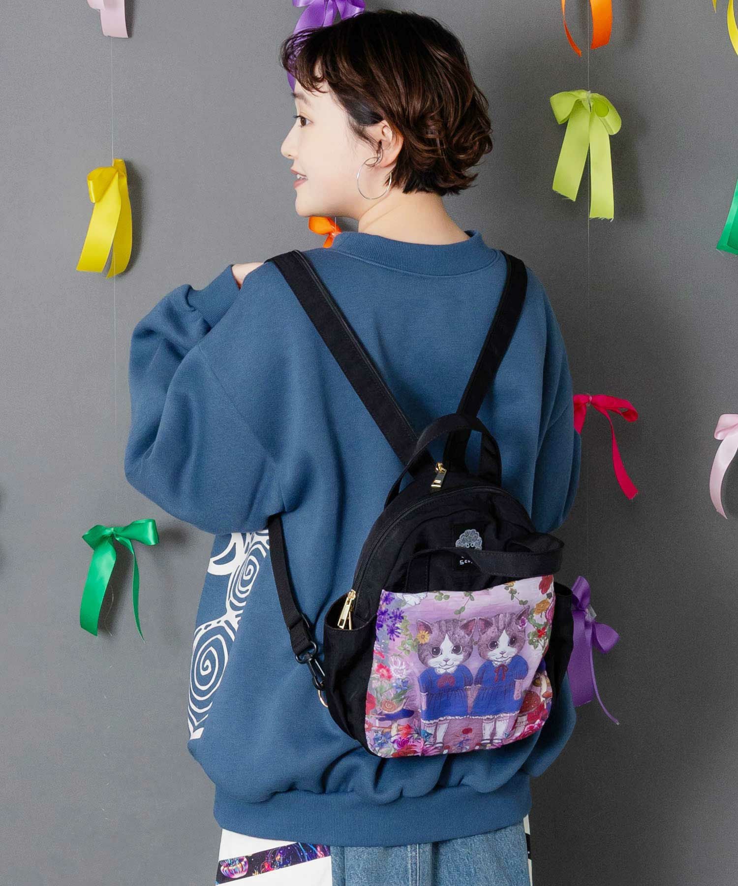653444：ネコ姉妹の秘密の花園柄 2wayミニリュックの通販-ScoLar