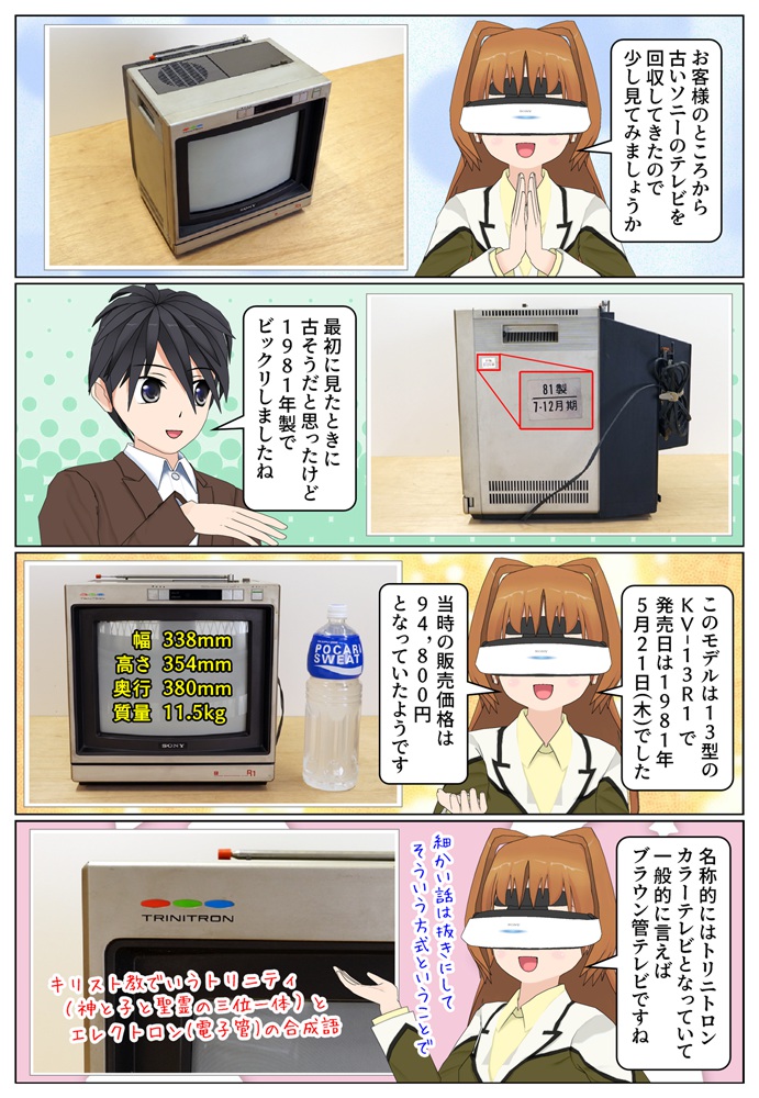 40年以上前のソニーのトリニトロン カラーテレビ KV-13R1 を御紹介