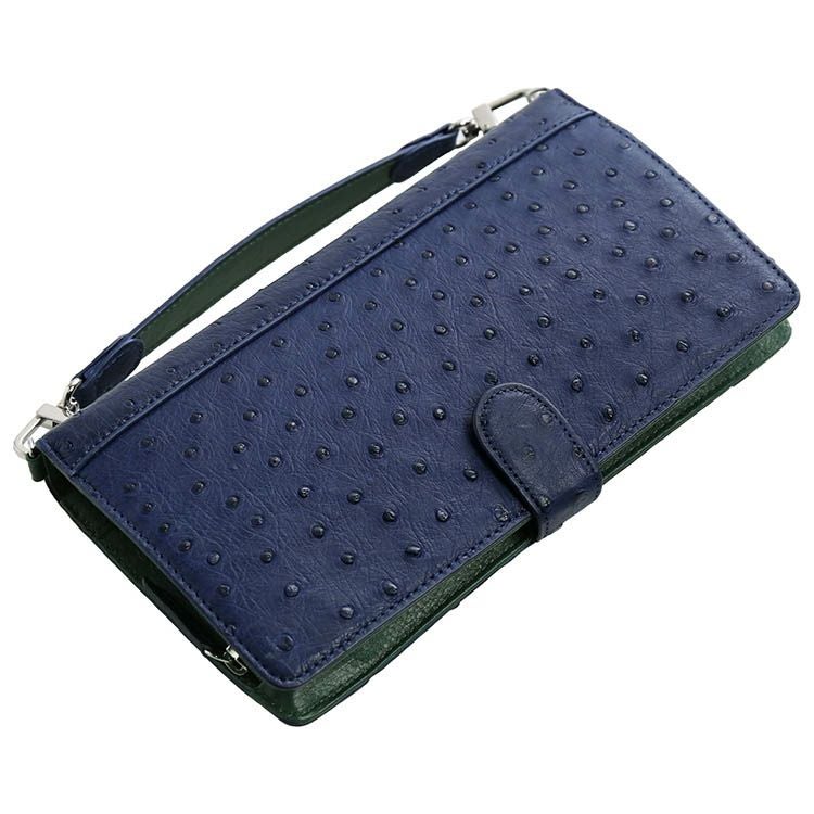 お財布ショルダー オーストリッチ フルポイント バイカラー 本革