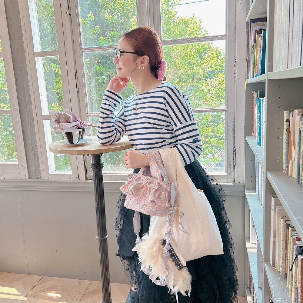 フリルバッグ Tweedy Bebe【ピーチ×シルバー】2サイズ – Saha by elliee