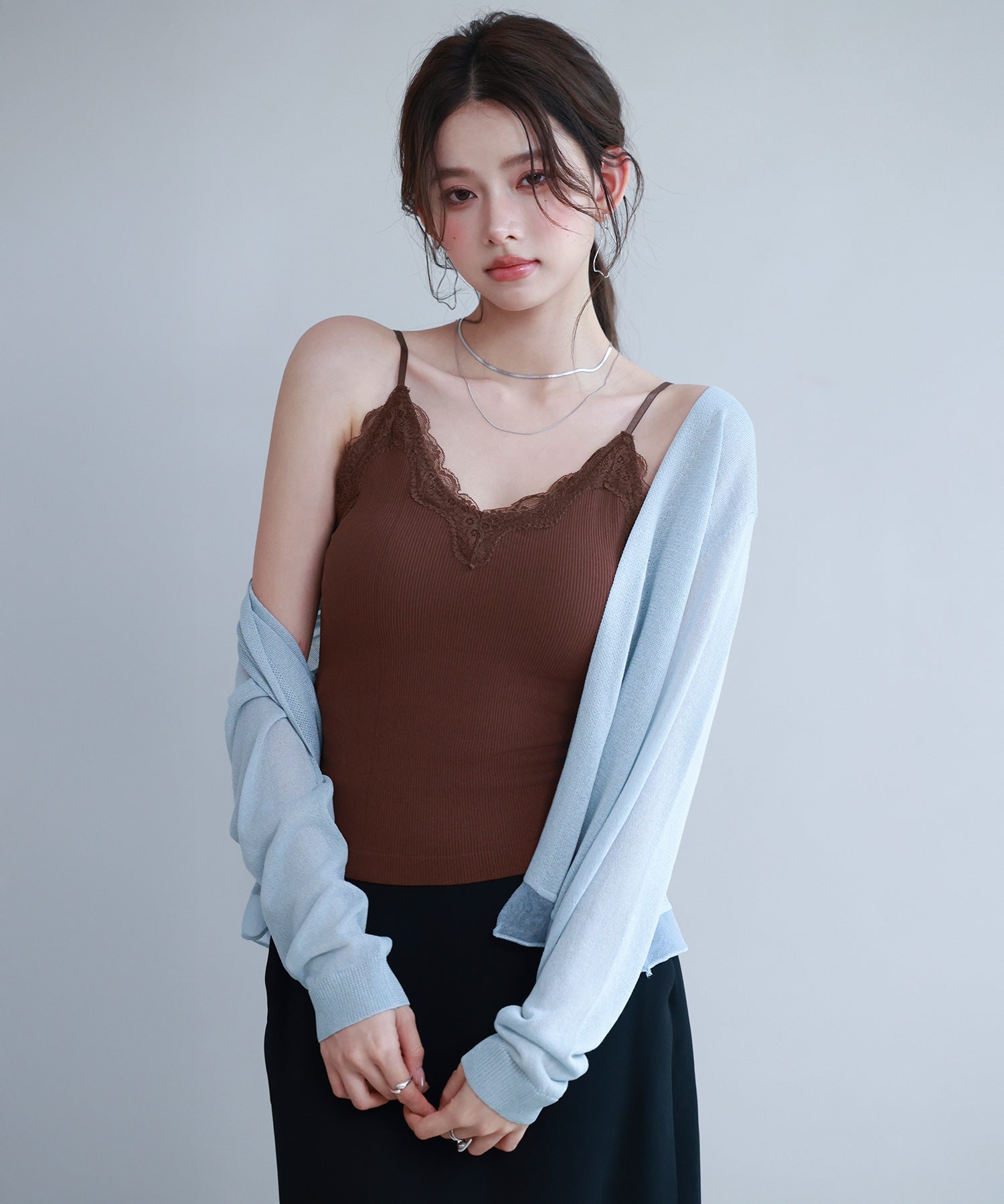 胸元レースカットソーキャミソールsdpal6158 ダークブラウン – [公式