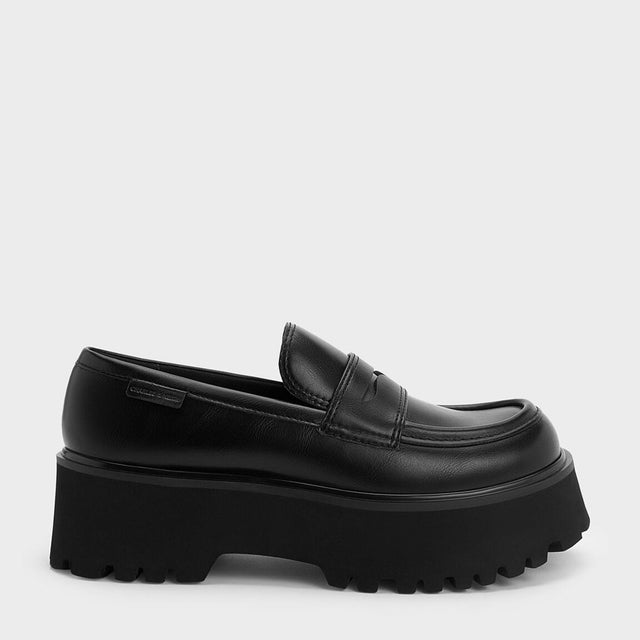 CHARLES & KEITH ジップアップ プラットフォームローファー（BlackBox