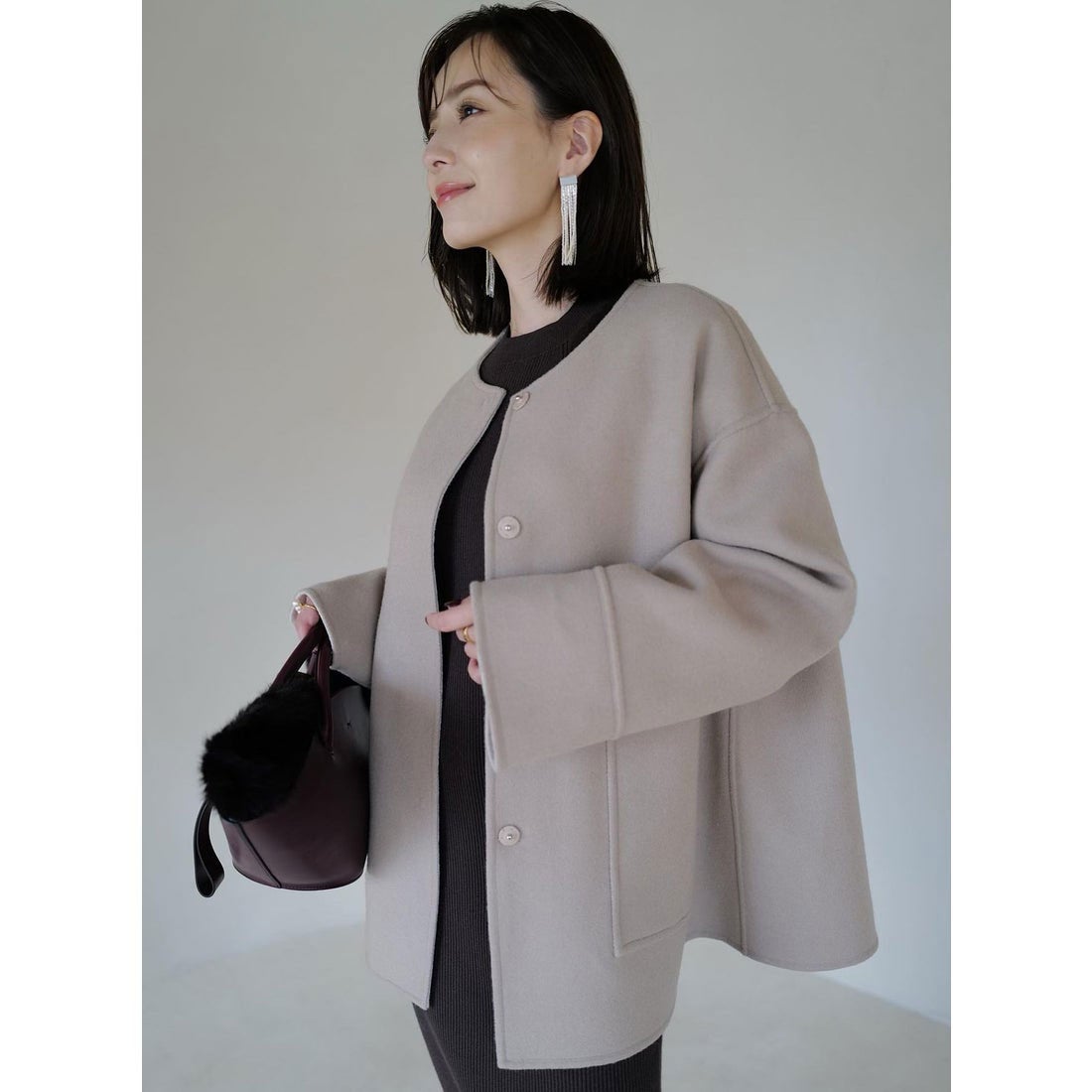 アニュアンス anuans バイカラーショートリバーコート （NAVY