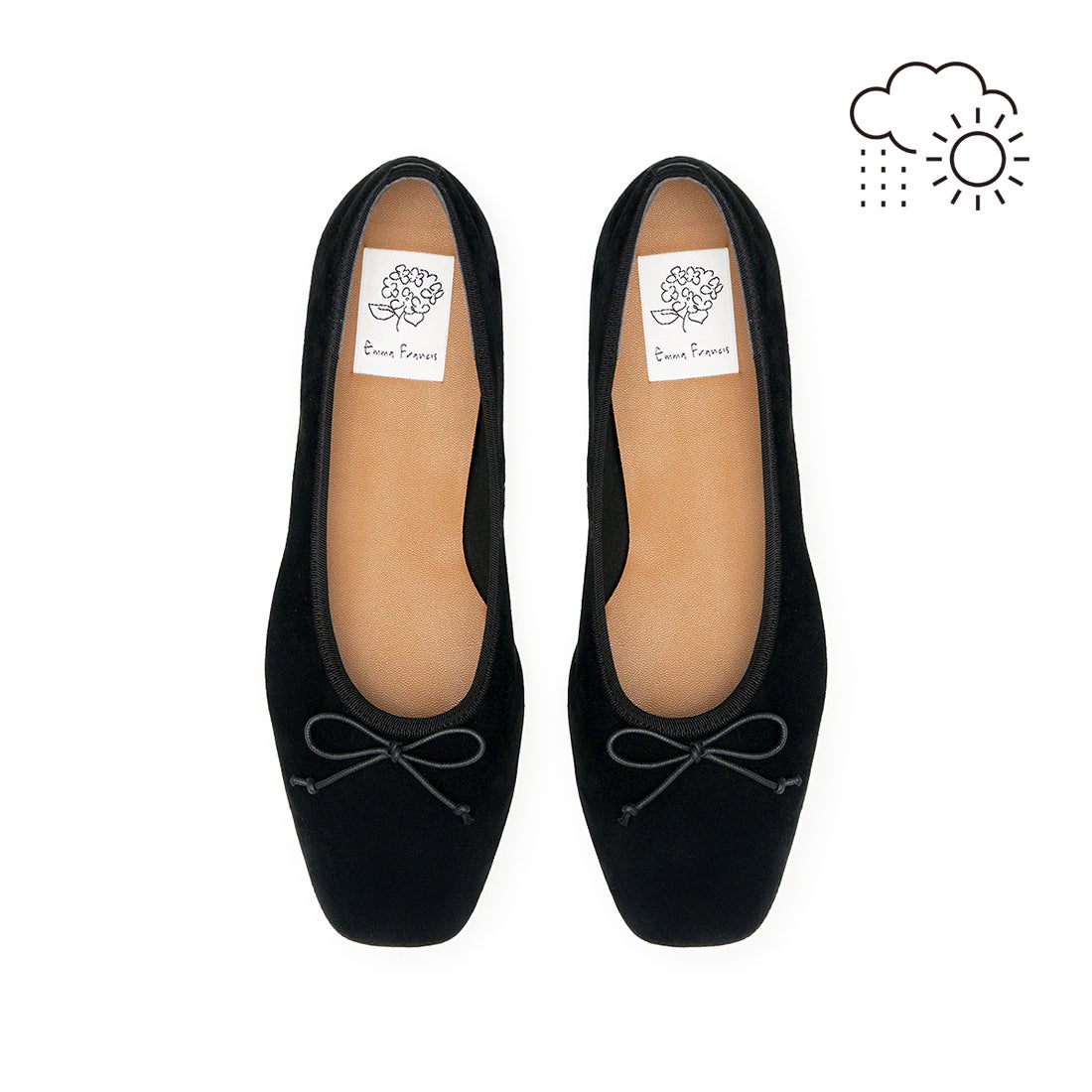 レイン対応】フラット バレエシューズ （ブラック レザースエード