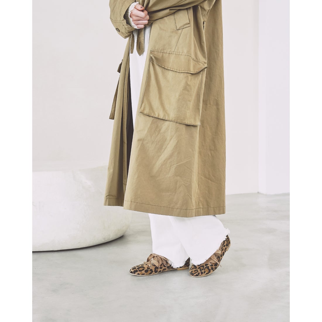 リボン レースアップ バレエシューズ （レオパード柄 サテン） -Emma