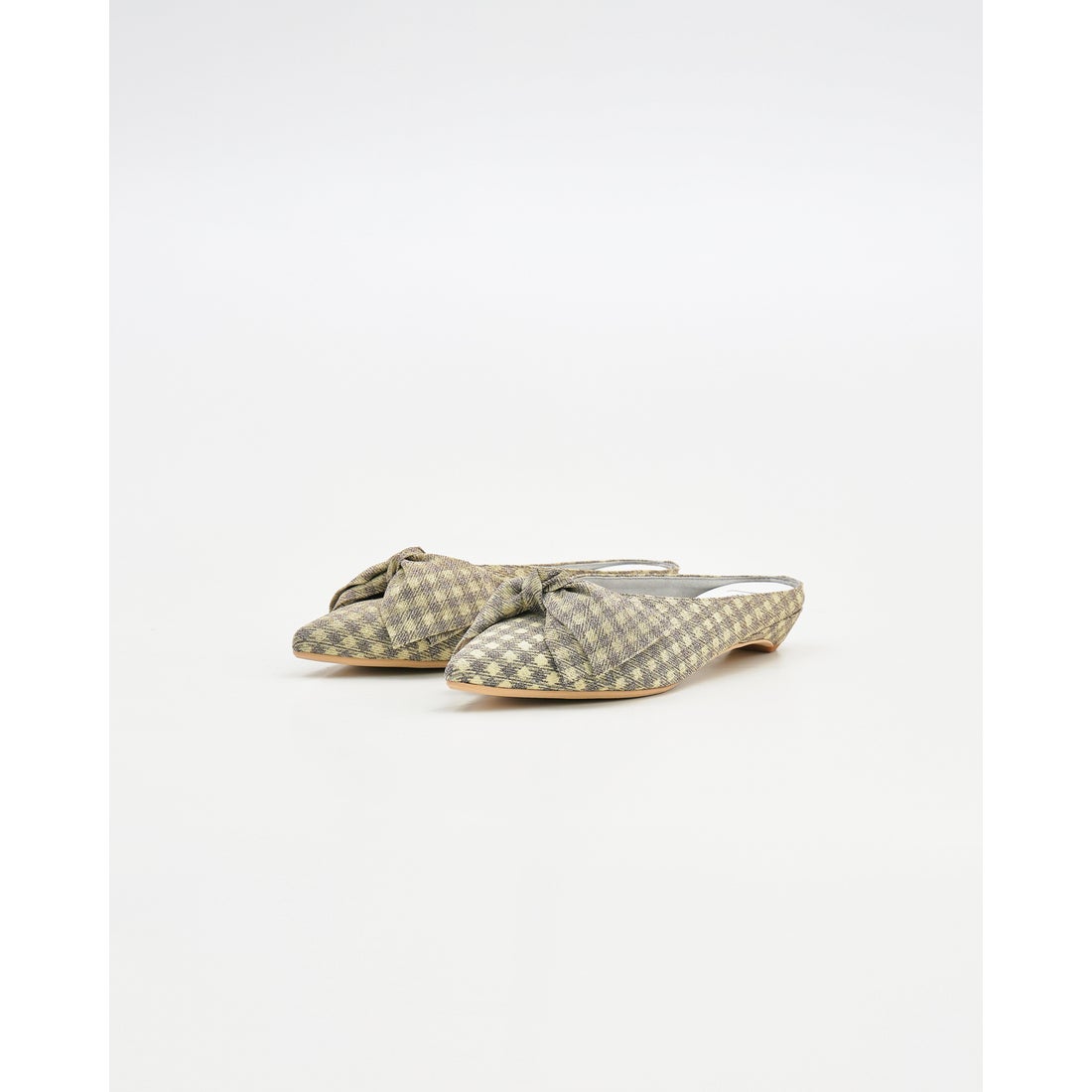 26SS】2cmヒール ビッグリボン ミュール （ブラウン チェック柄