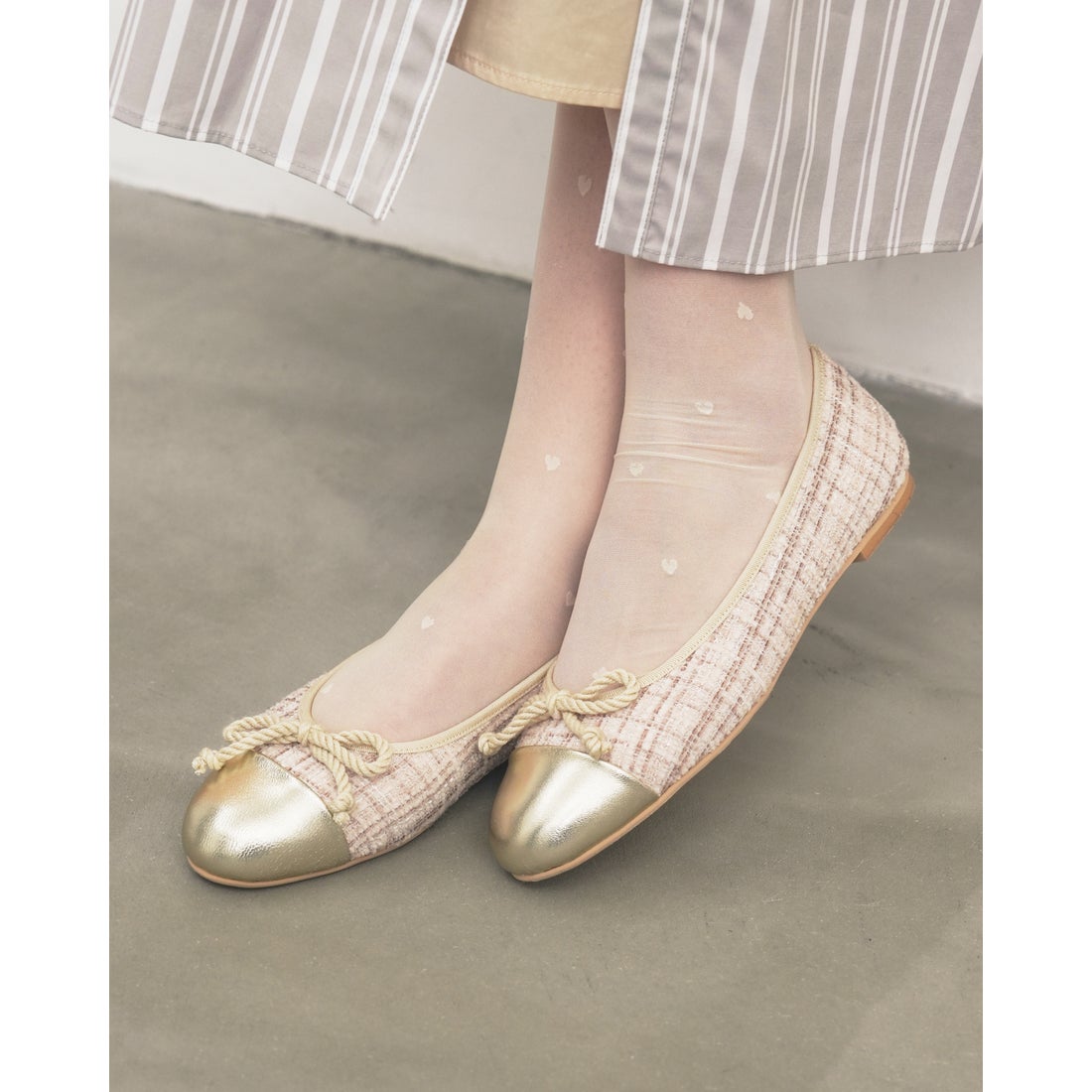 26SS】ツイード フラット バレエシューズ （ライトベージュ ツイード
