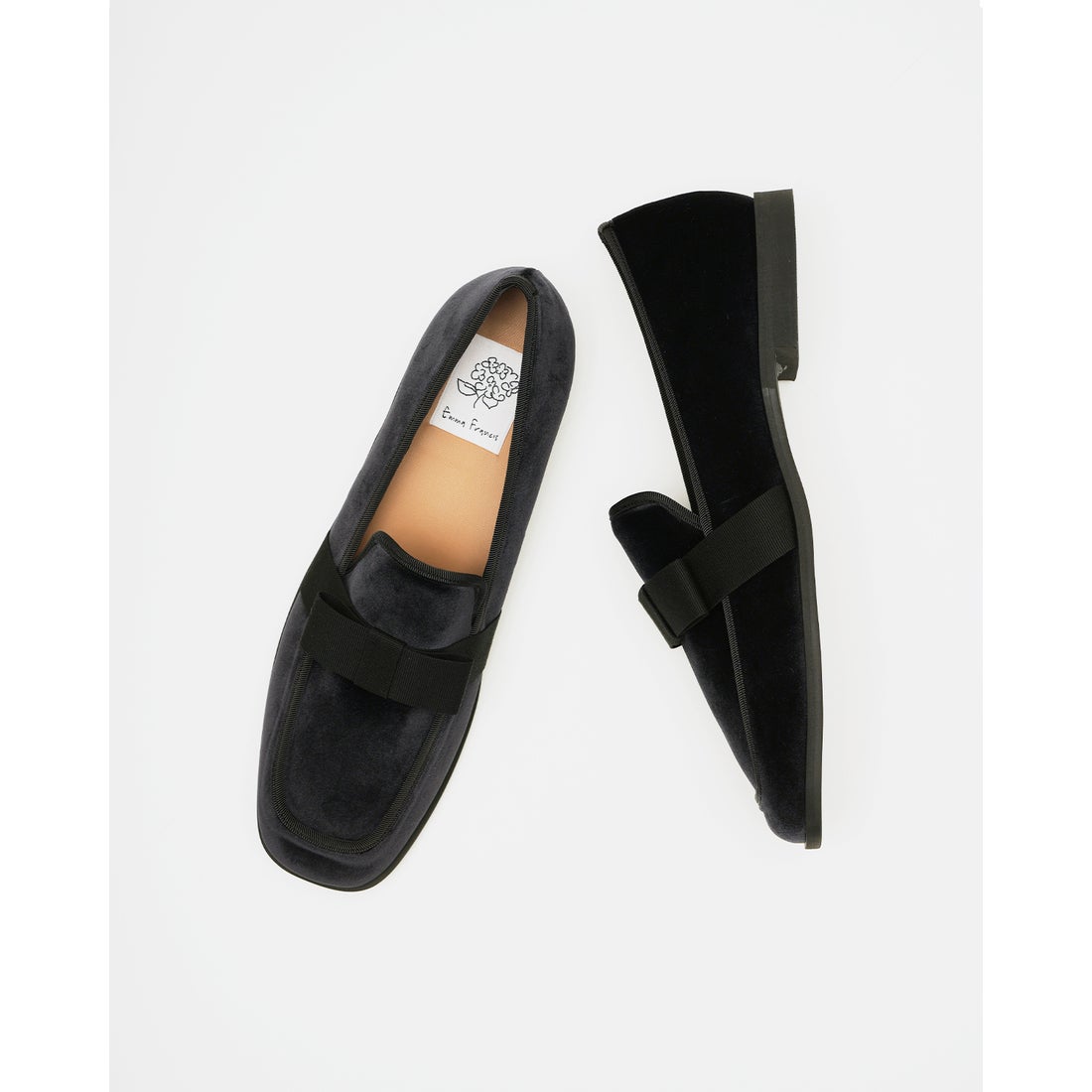 リボン フラット ローファー （ブラック ベルベット） -Emma Francis