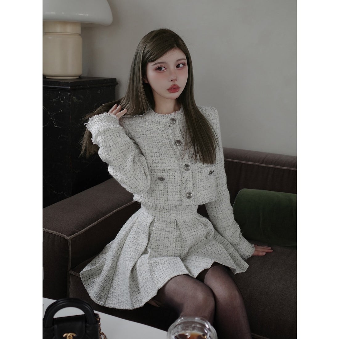 ダーリッチ Darich ボックスプリーツツイードミニスカート （ホワイト