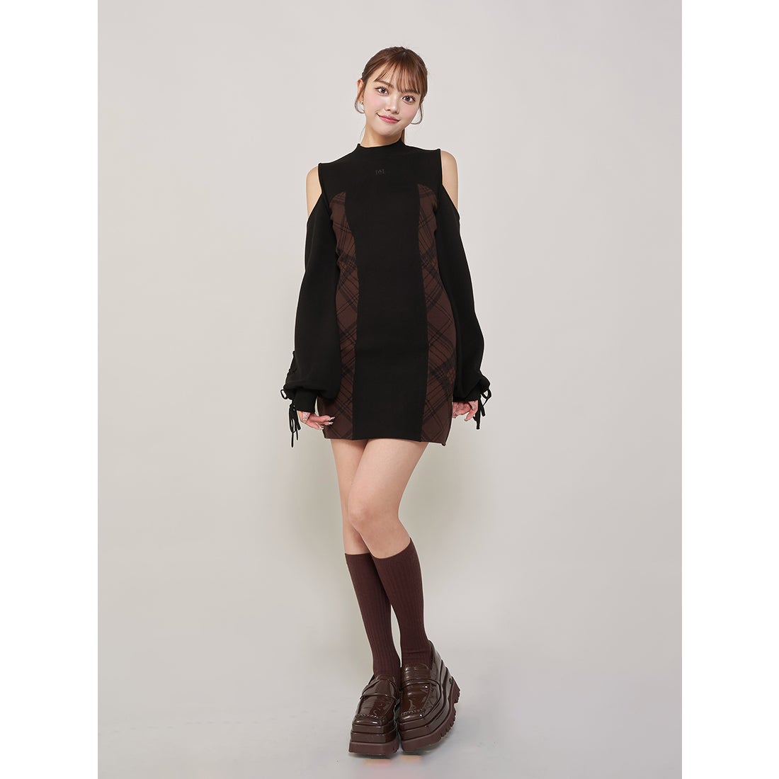 ダーリッチ Darich サイドチェックニットミニワンピース （ブラック